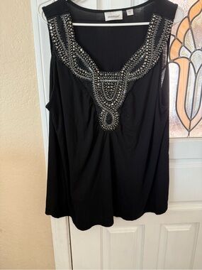 Avenue Black Sleeveless Tank with Jeweled Neckline size 26/28